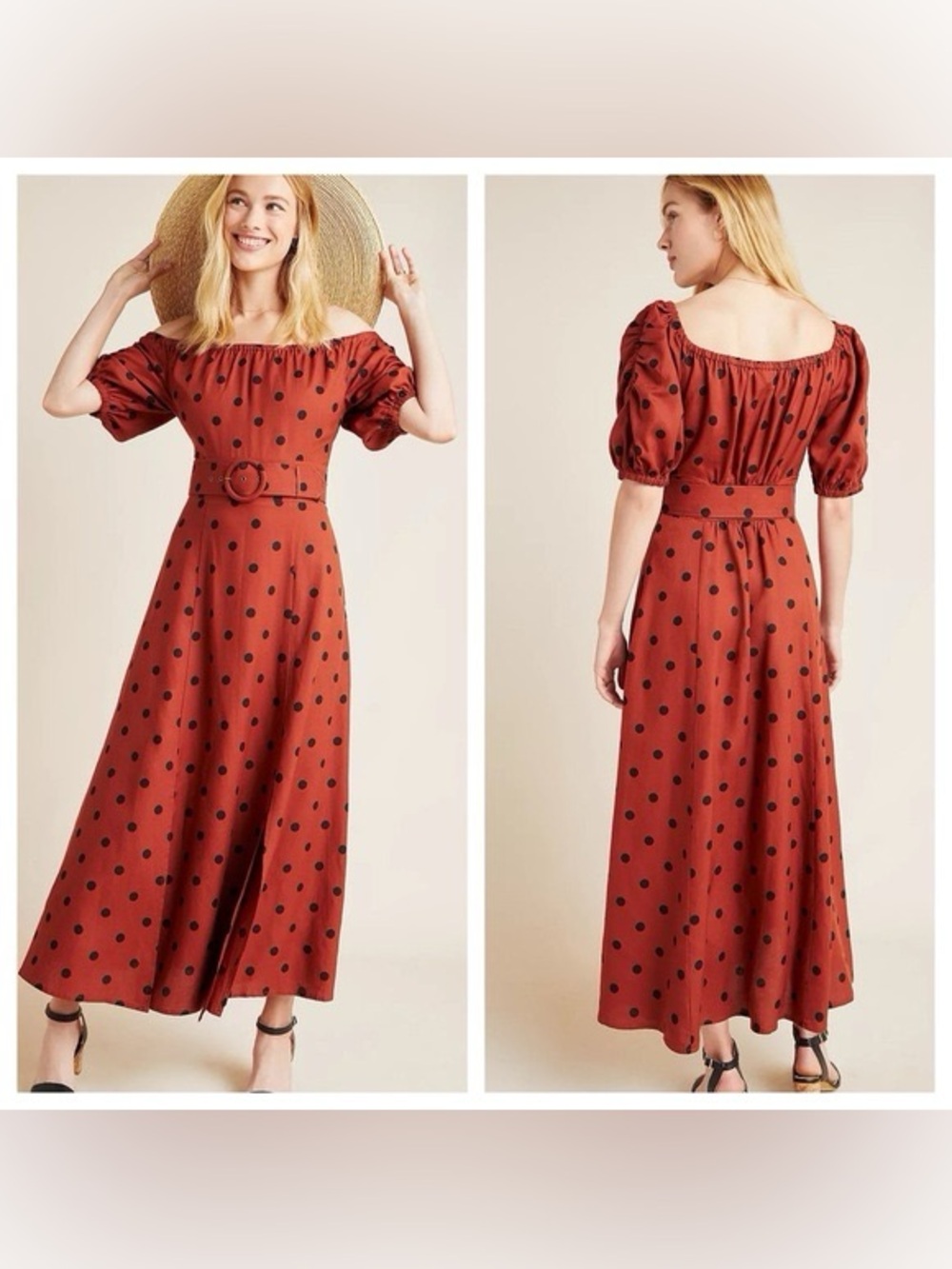 Maeve by Anthropologie Lucienne Off-The-Shoulder Polka Dot Maxi Dress